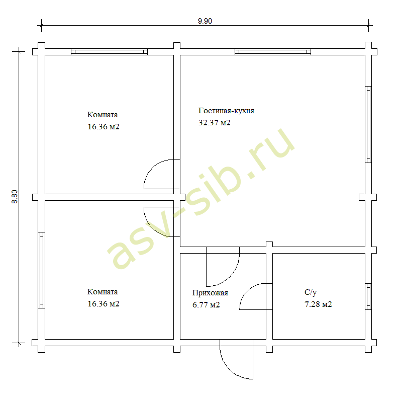 Планировка дачного дома из бруса по проекту Б-79